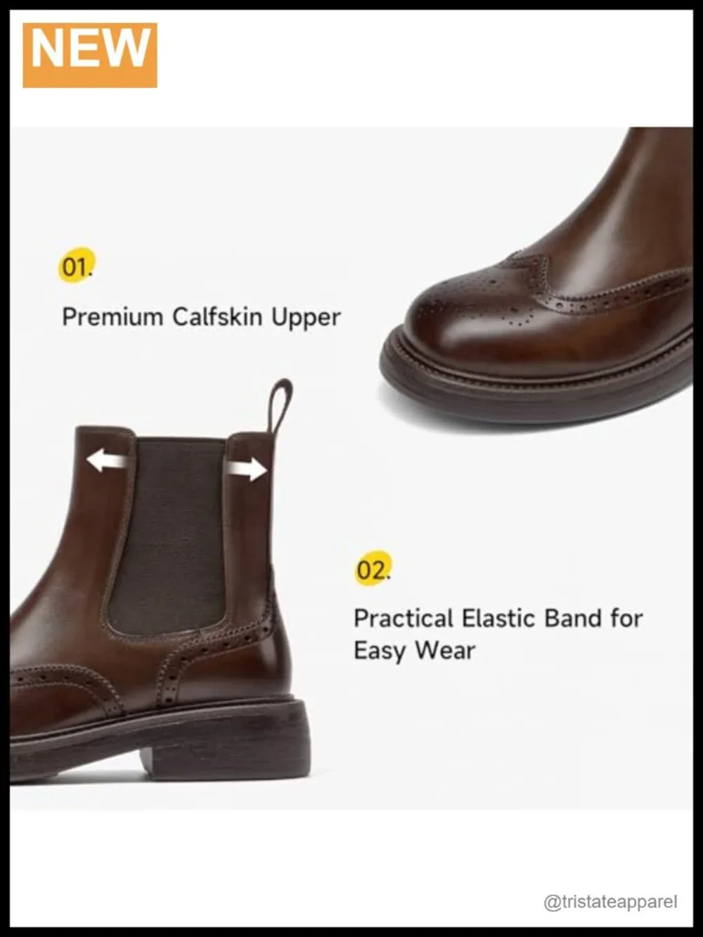 Women's Leather Chelsea Boots Chunky Ankle Booties Slip-On